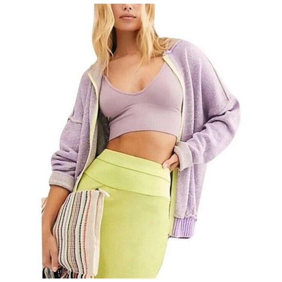 Free People Sweaters - Free People Small Women Full ZIP Up Sweater Oversized Lilac Purple in Bloom H04